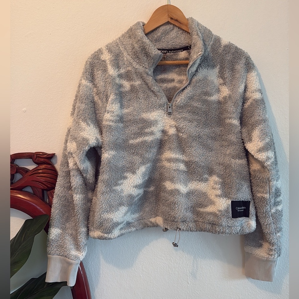 Calvin Klein Performance White and Gray Women's Quarter Zip Fleece Sweater